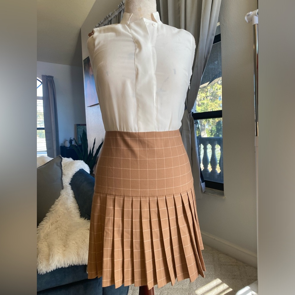 Armani Exchange White and Brown Plaid Dress